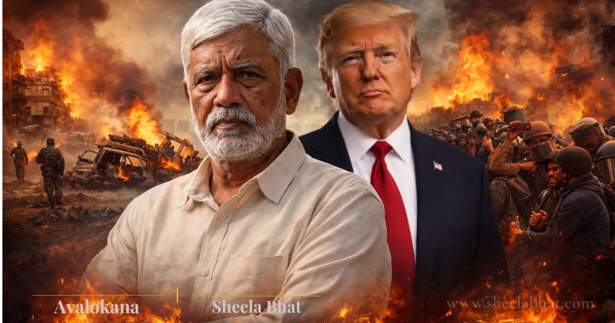 “ನಿಯಂತ್ರಣವನ್ನು ಸೂಚಿಸುವ ಹಿರಿಯಣ್ಣದ ರೂಪಕದೊಂದಿಗೆ, ಹಿನ್ನೆಲೆಯಲ್ಲಿರುವ ಯುದ್ಧ ಮತ್ತು ಅಶಾಂತಿ”