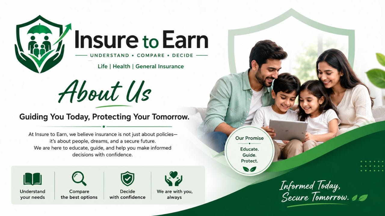 Insure to Earn About Us banner showcasing trusted insurance guidance, family financial protection, and informed insurance decision-making.