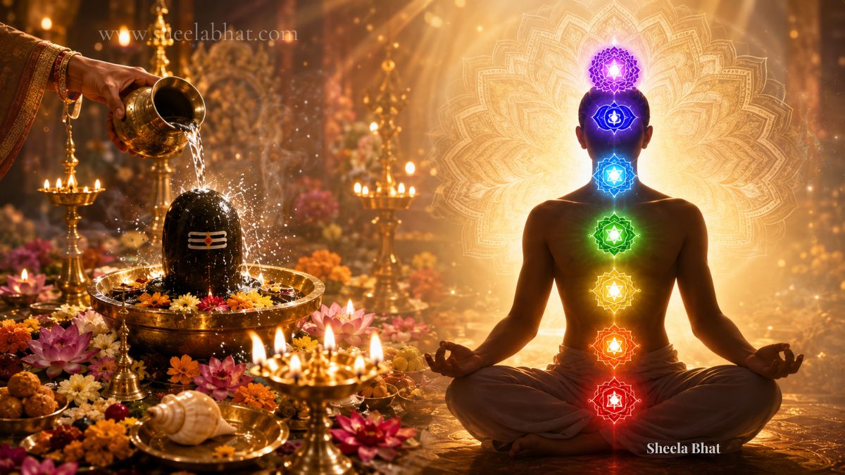 ವೈದಿಕ ಪೂಜೆ ಮತ್ತು ದೇಹದ ಸಪ್ತಚಕ್ರಗಳ ಚಿತ್ರ (Diagram of Vedic Puja and 7 Chakras of the body)